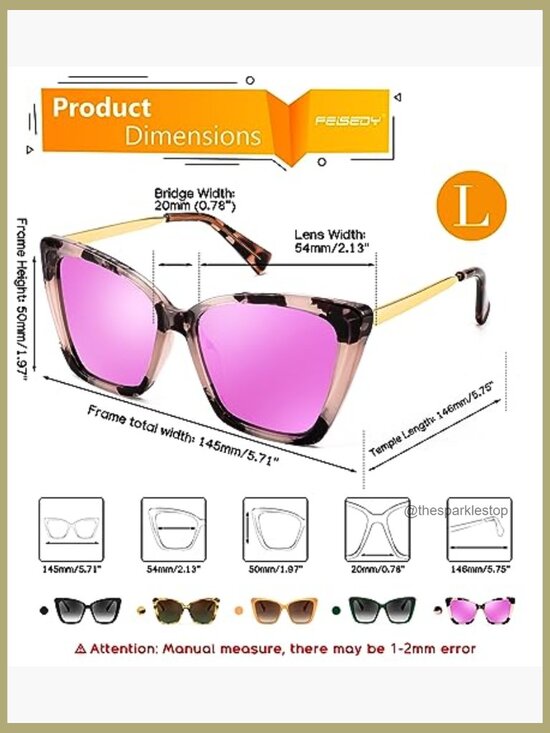 Polarized Retro Cat Eye Sunglasses, Oversized Square Frame main image 7